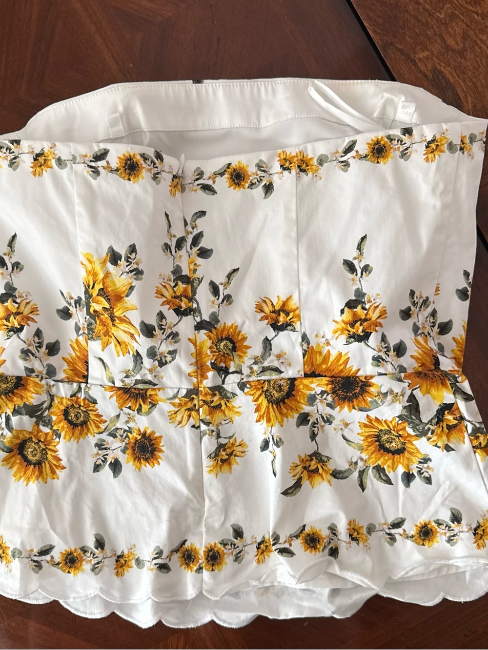 White House Black Market White Strapless Sunflower Peplum Crop Top - Picture 3 of 10